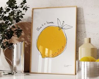 Lemon print, lemon poster, fruit print, kitchen wall art, kitchen poster, fruit market, doodle art, hand drawn kitchen