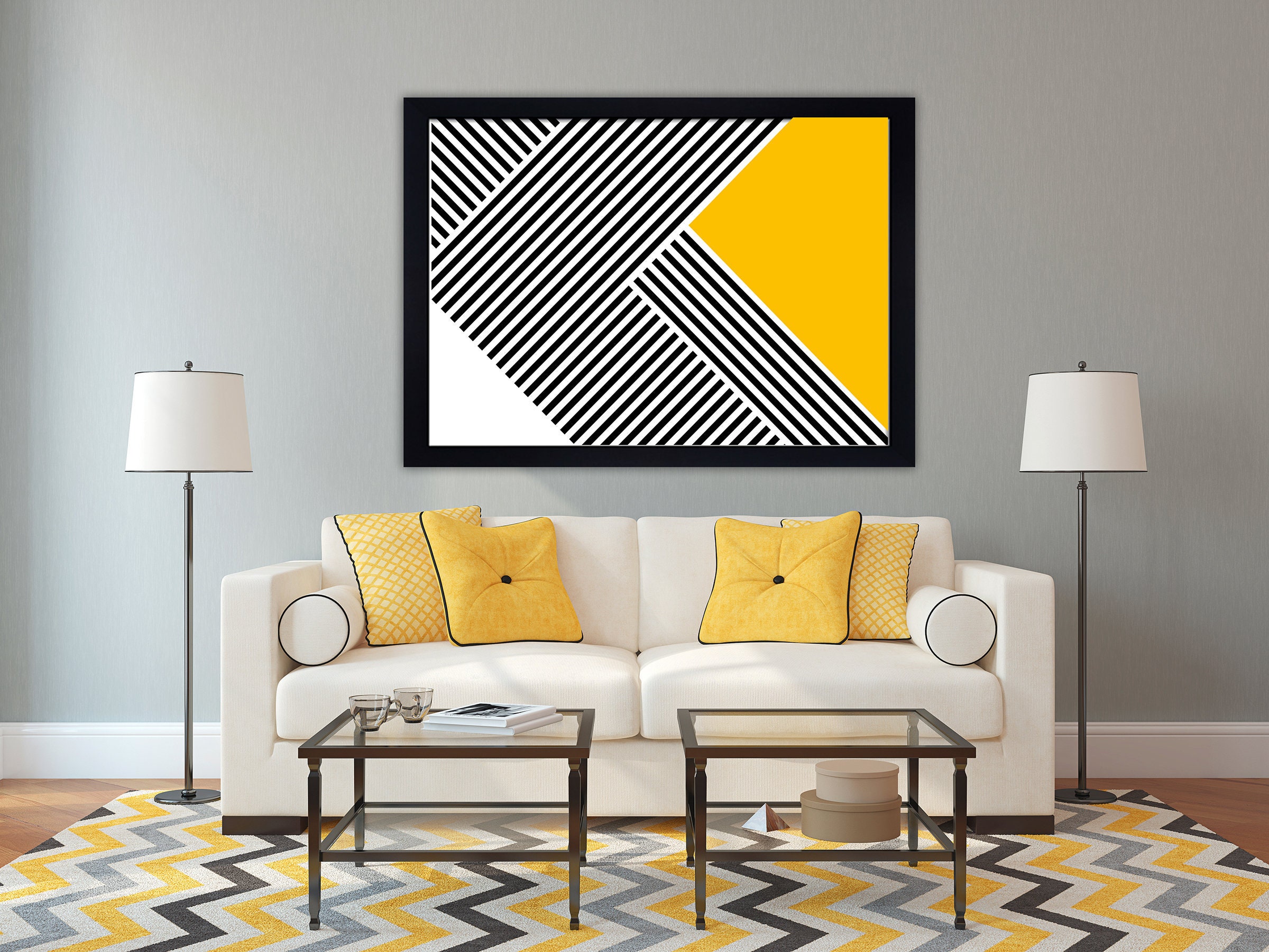 Yellow abstract art geometric wall art print yellow wall Etsy