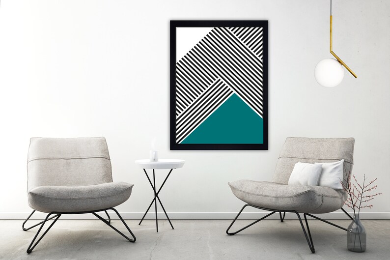 Teal geometric wall art print teal wall art teal and black Etsy