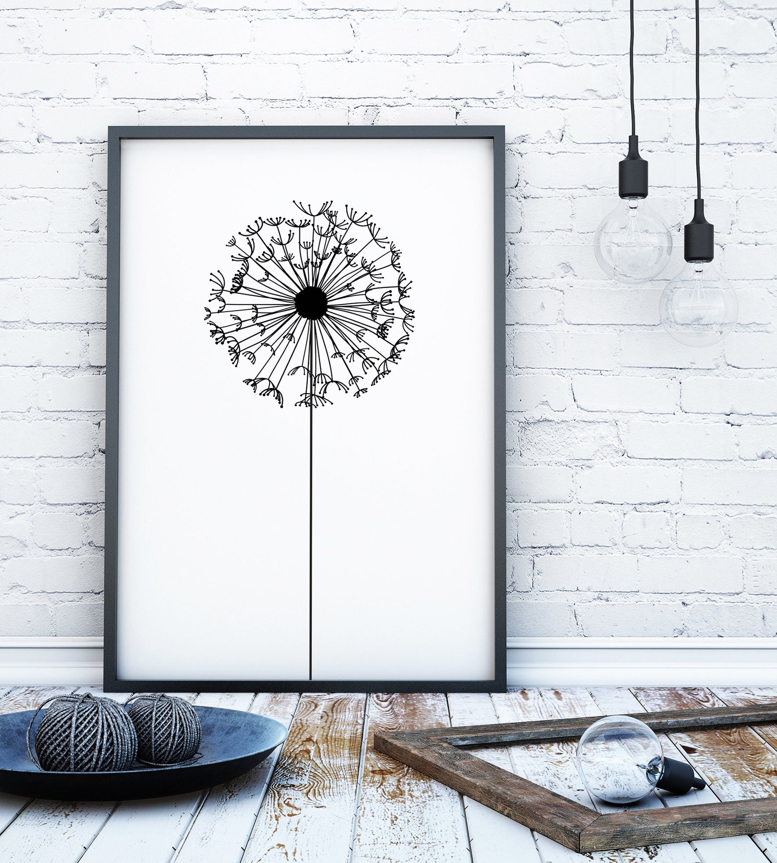 Dandelion print dandelion wall art black and white wall art Etsy
