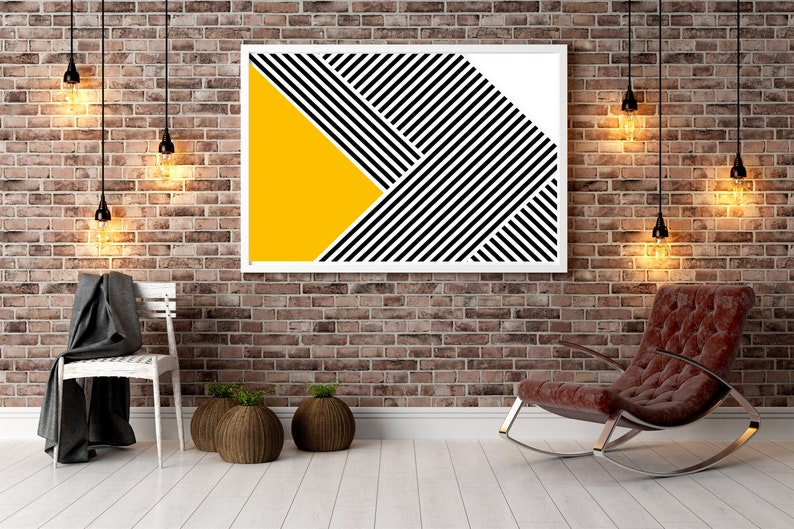 Yellow abstract art geometric wall art print yellow wall Etsy