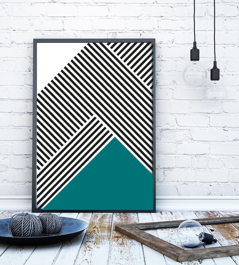 Teal geometric wall art print teal wall art teal and black Etsy