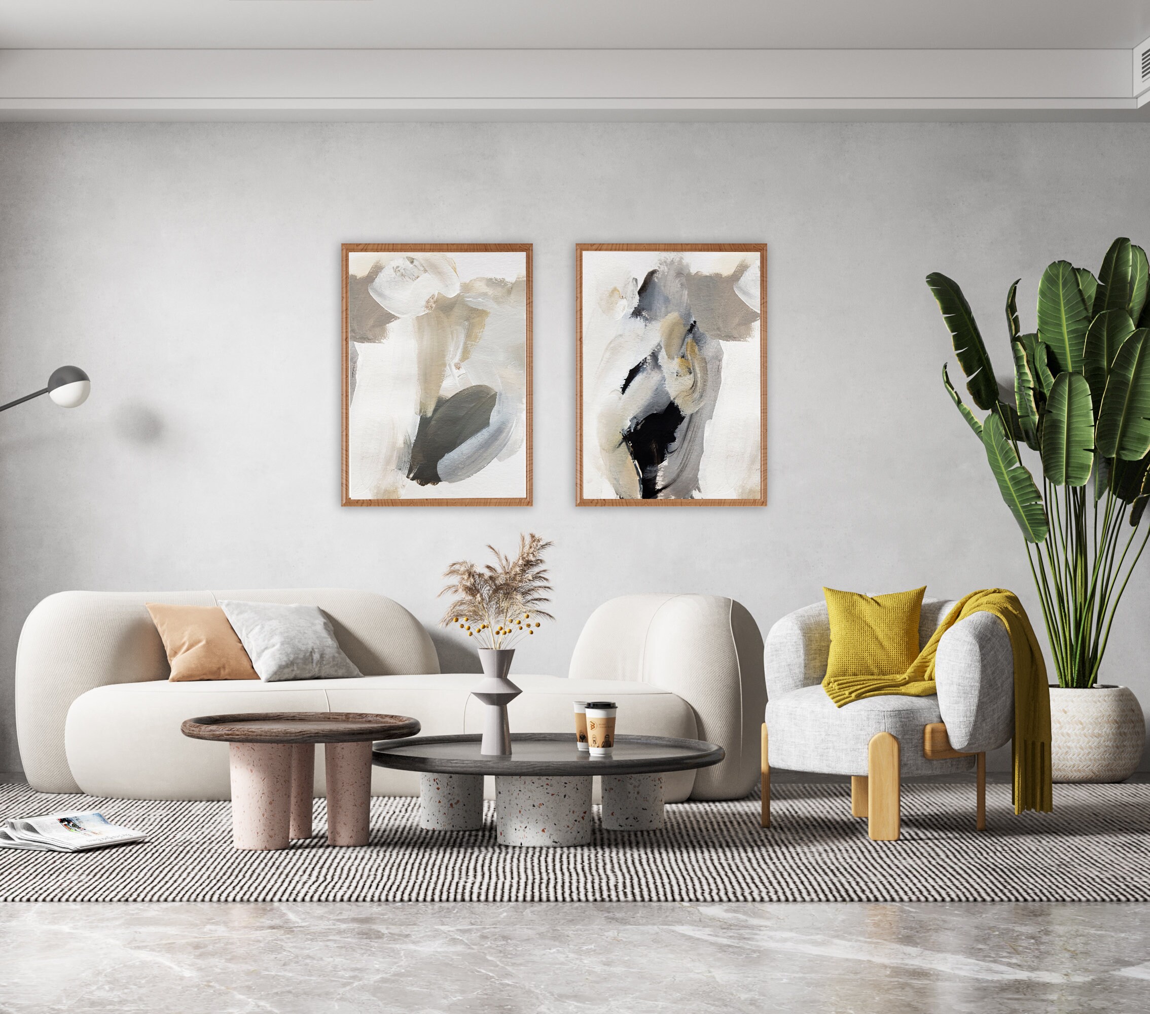 Neutral Abstract Wall Art Acrylic Painting Abstract Set of 2 Etsy UK