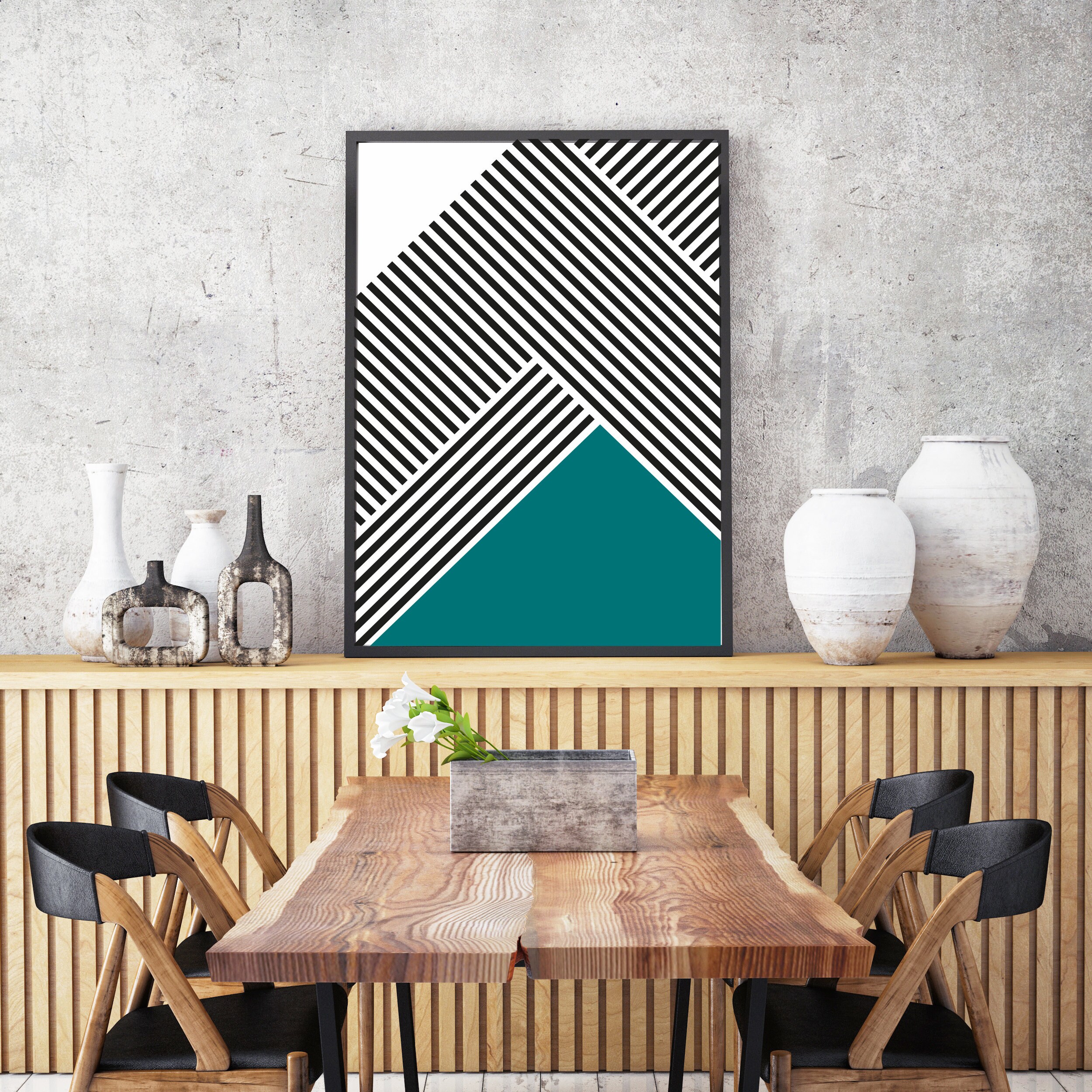 Teal geometric wall art print teal wall art teal and black Etsy