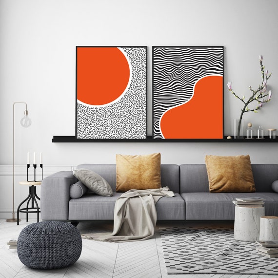 Orange Mid Century Modern Wall Art Prints Print Geometric