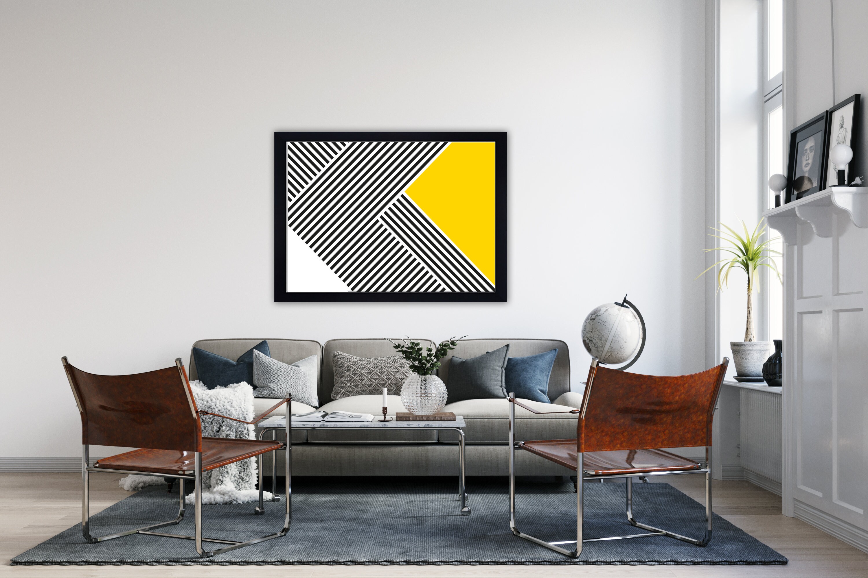 Yellow abstract art geometric wall art print yellow wall Etsy