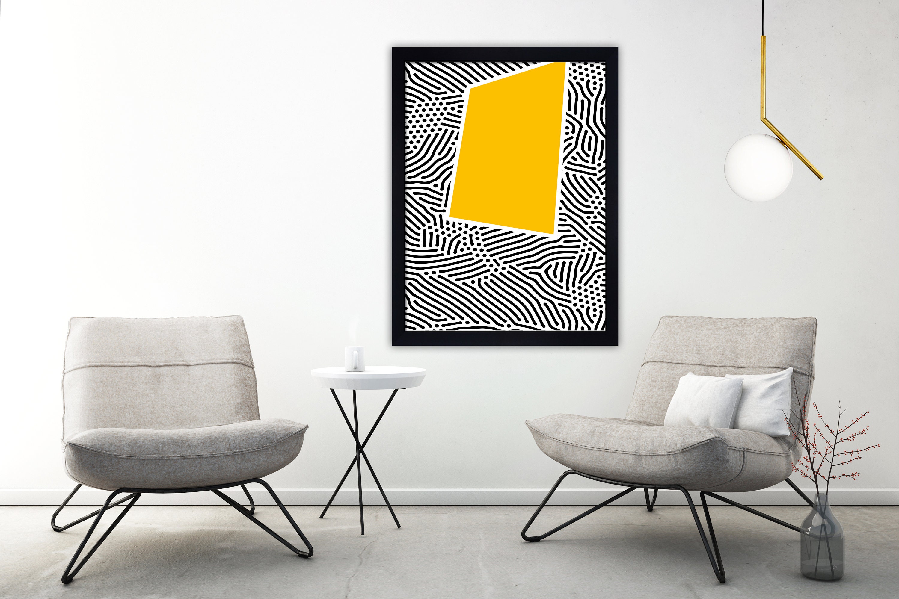 Yellow abstract art print yellow wall art yellow and black Etsy