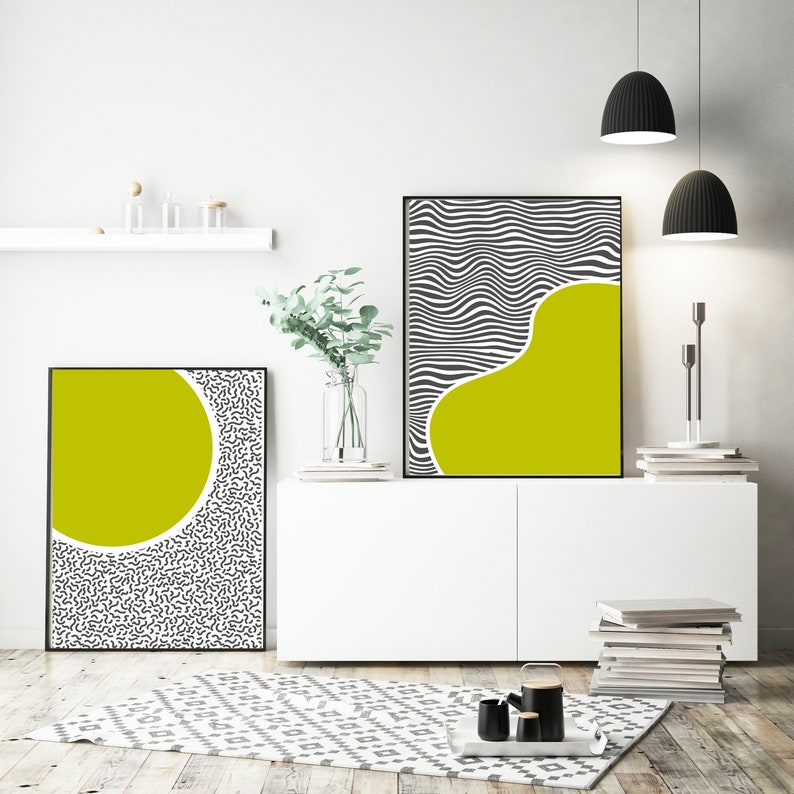 Lime Green Mid Century Modern Wall Art Prints Lime Green Wall Etsy UK