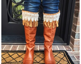 Fringe Lace and Pearl Boot Toppers / Boot Cuffs / Leg Warmers / Accessories / Gift / Free Shipping