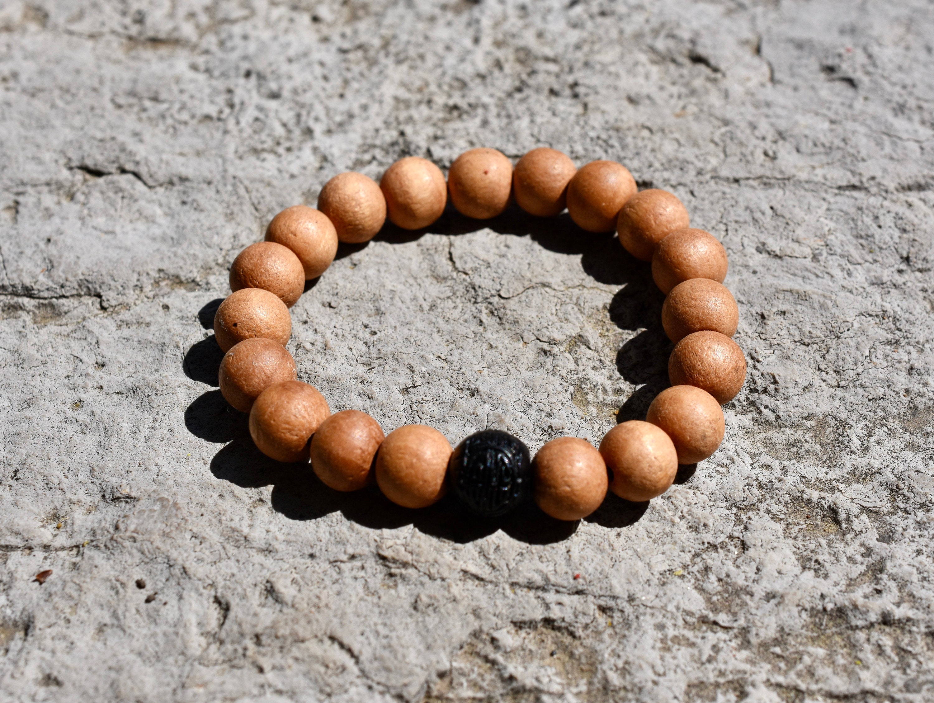 Genuine Sandalwood Bracelet 10 mm Natural with Carved Black Etsy