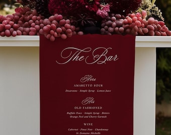 Burgundy Bar Menu in Linen Fabric - Cupid