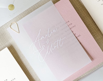 Vellum Overlay Save The Dates with Premium Envelope & Gold Sticker