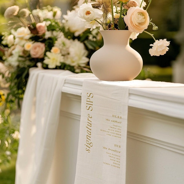 Signature Cocktails Menu in Linen Fabric for Weddings