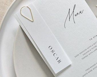 Slim Translucent Vellum Place Cards / Name Tags with Gold Teardrop Clips