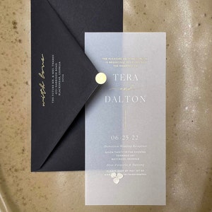 Gold Foiled White Ink Translucent Vellum Wedding Invitation with Premium Envelope & Gold Sticker