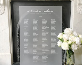 Frosted Acrylic + White Ink Script Wedding Table Plan/Seating Chart