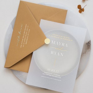 Gold Foiled + White Ink Vellum Save The Dates with Premium Envelope & Gold Sticker
