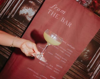 Custom Colour Bar Sign Drinks Menu in Linen Fabric