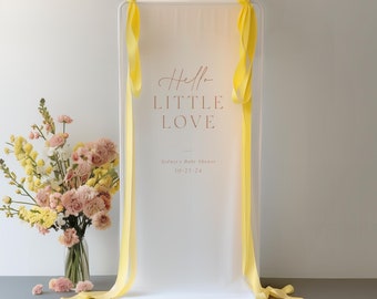 Linen Baby Shower Sign with Silk Ribbon & Optional Stand
