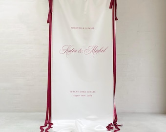Satin Wedding Welcome Sign with Silk Ribbon & Optional Stand