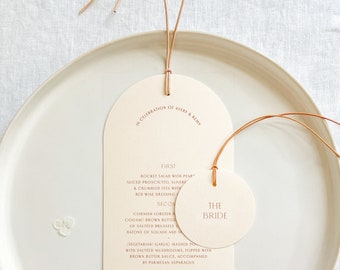 Arched / Rounded Wedding Menus (placecards not included) with Soft Nude Cord