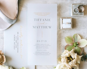 Gold Foiled Translucent Vellum Wedding Invitations with Premium Envelope & Gold Sticker