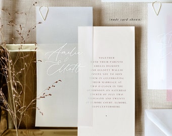 Vellum Overlay Wedding Invitation with Choice of Envelope & Gold Sticker - PLEASE READ LISTING