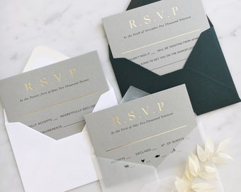 Grey Gold Foiled R.S.V.P Cards with Premium Paper Envelopes