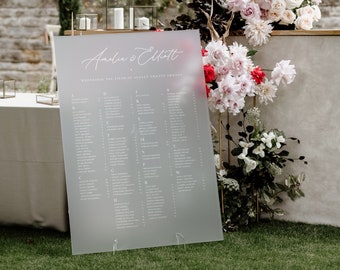Frosted Acrylic + White Ink Wedding Table Plan/Seating Chart