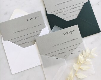 Grey Minimal Script R.S.V.P Cards with Premium Paper Envelopes