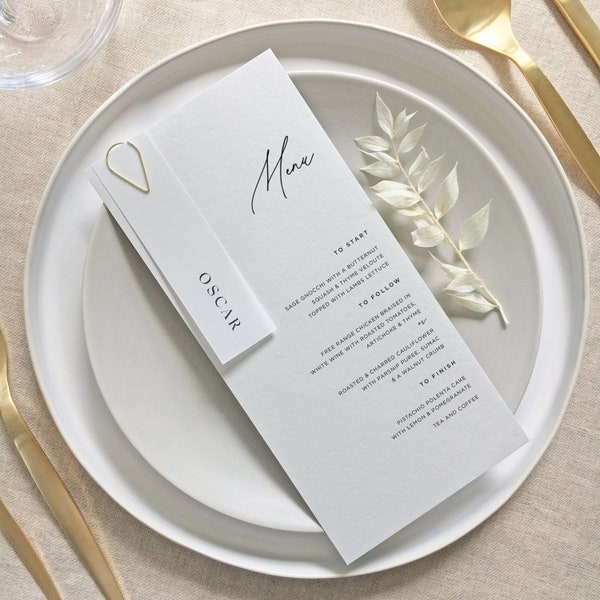 Script Card Wedding Menus in a Choice of Colour (Place Card Not Included)