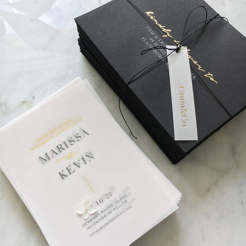 Gold Foiled Vellum Save the Date With Premium Envelope & Gold Etsy UK