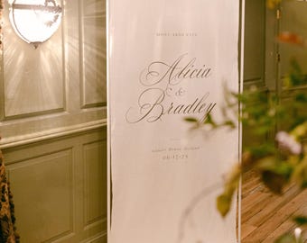 Script Linen Welcome Sign with Silk Ribbon & Optional Stand