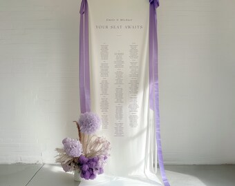 Linen Fabric Wedding Table Plan/Seating Chart with Silk Ribbon Bows - with or without frame stand