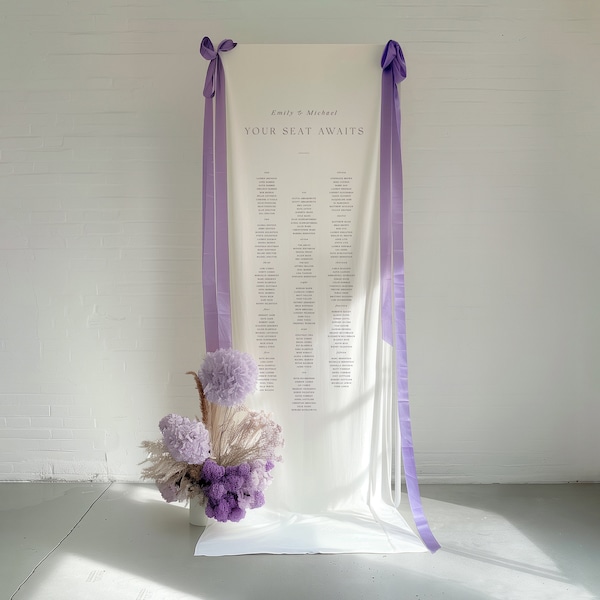Linen Fabric Wedding Table Plan/Seating Chart with Silk Ribbon Bows - with or without frame stand