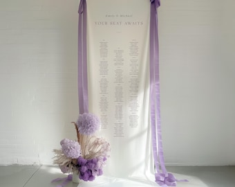 Linen Seating Chart/Table Plan with Silk Ribbon & Optional Stand