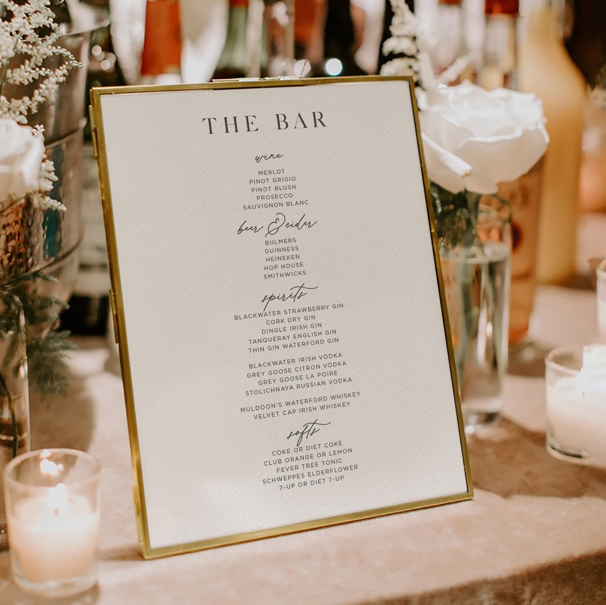 Wedding Bar Menu 8x10 Or A4 Size | Frame Not Included