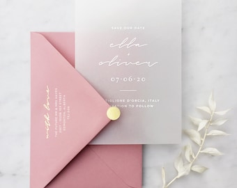 White Ink Vellum Save The Dates with Heavyweight Envelope