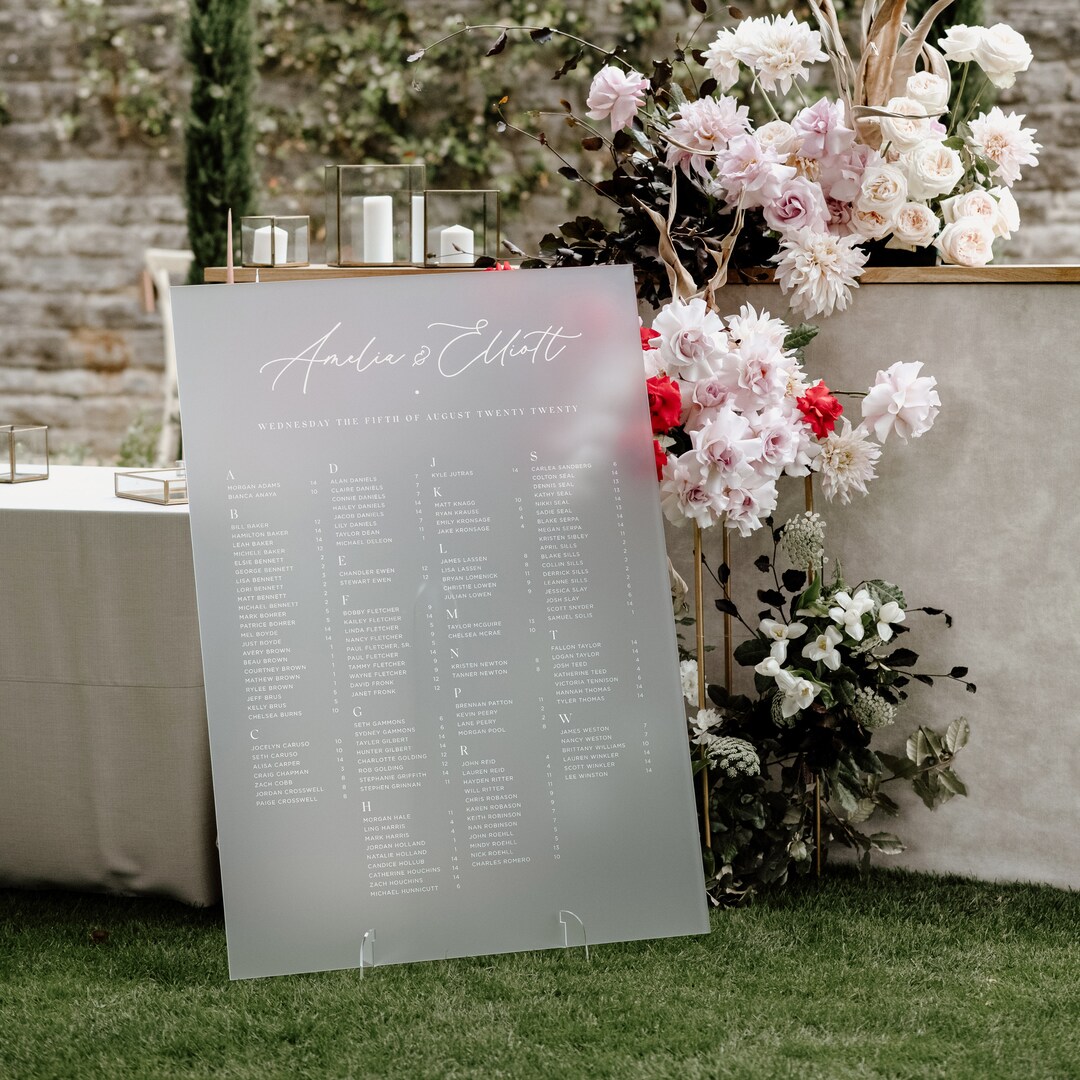 Frosted Acrylic White Ink Wedding Table Plan/seating Chart Etsy