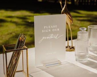 Frosted Acrylic Guestbook Sign with Acrylic Block Stand