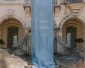 Frosted Blue Silk Welcome Sign / Pale Blue