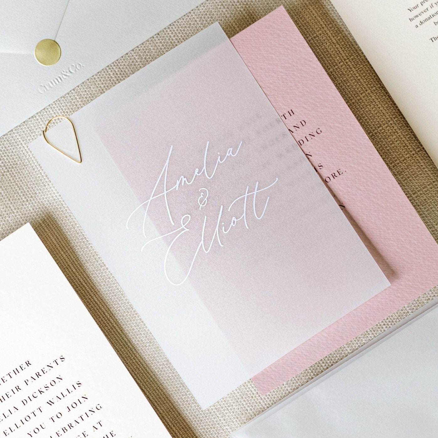 Vellum Overlay Save The Date Blush/Dusty Rose with Premium | Etsy