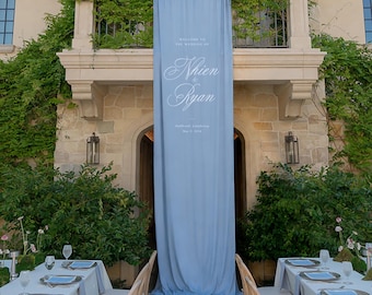 Frosted Blue Silk Wedding Welcome Sign / Pale Blue