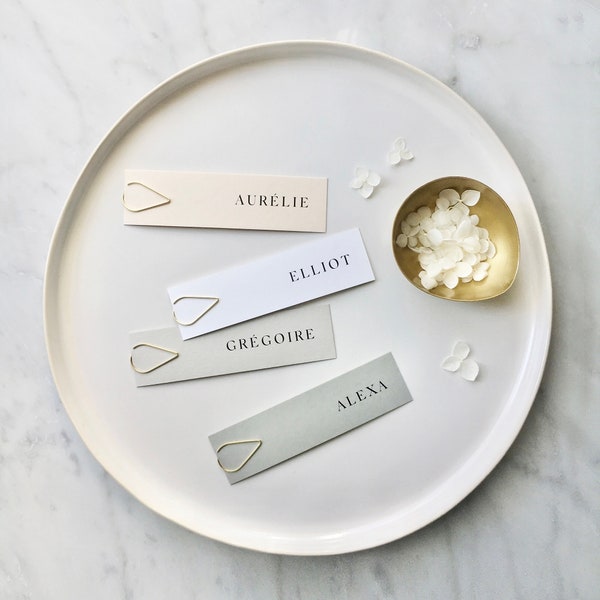 Slim Place Cards / Name Tags with Gold Teardrop Clips