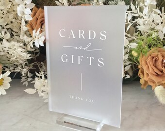 SECONDS - Frosted Acrylic Cards & Gifts Sign with Acrylic Block Stand - Please Read Listing