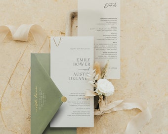Translucent Vellum + Card Serif Wedding Invitations with Choice of Envelope