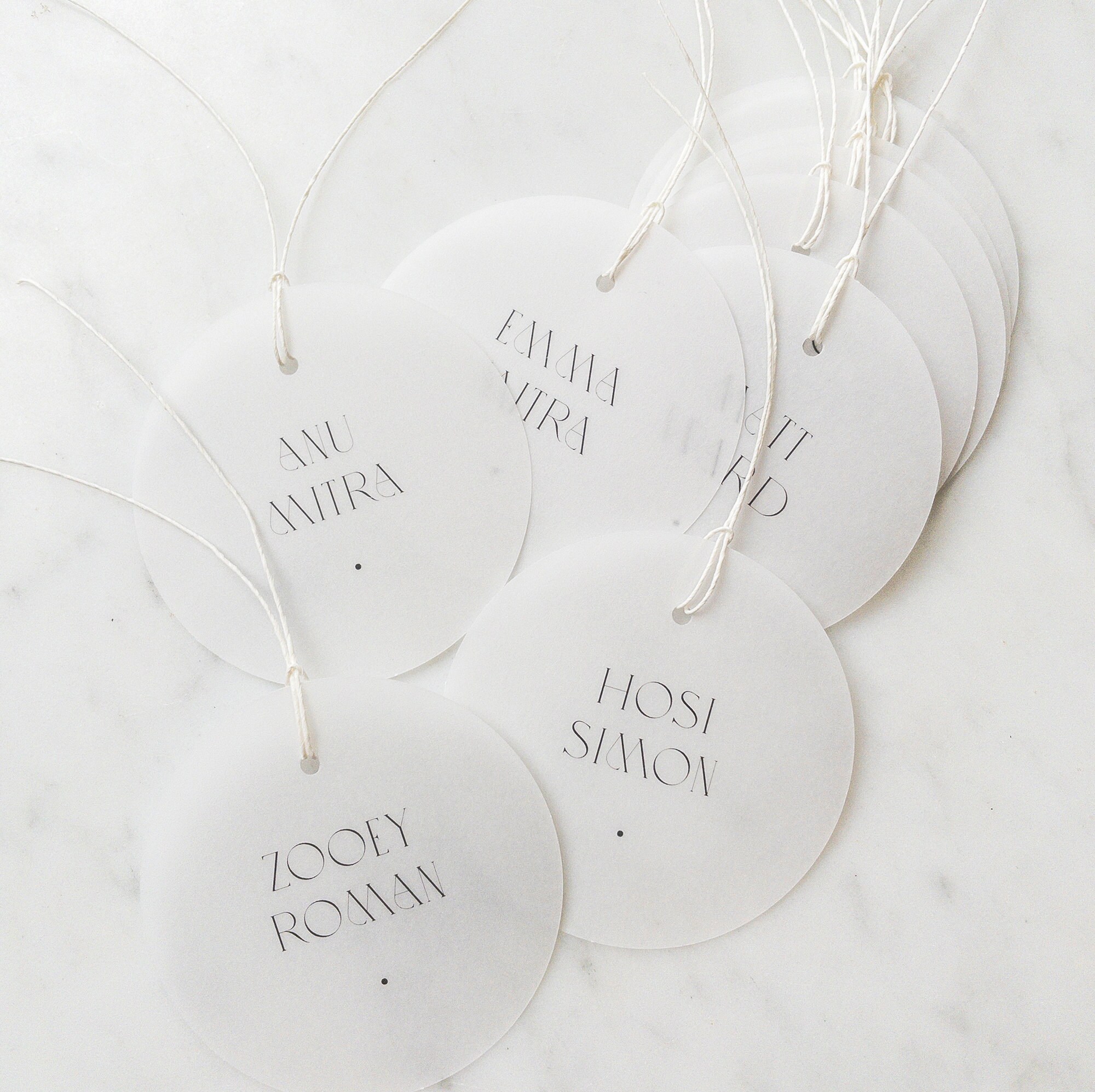 Round Vellum Place Cards/Name Tags With Fine Twine