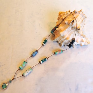 Pendant Necklace with handmade fabric beads, wearable art, embellished fabric bead necklace, Fabric Art jewelry, Fiber Art Necklace, Jewelry
