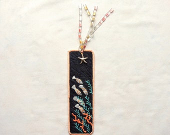 Sea Life bookmark, Quilted bookmark, Painted bookmark, Decorative bookmarks, Handmade book-marker, Marine Life Bookmark