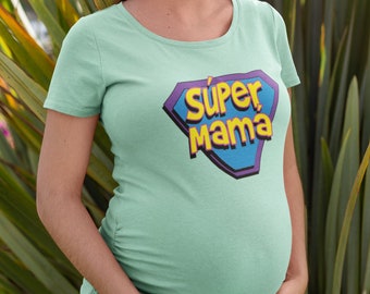 Súper Mamá Spanish New Mom Maternity Top |  Comic Book Super Hero Mother Pregnancy T-shirt | Superhero Family Baby Shower or Announcement